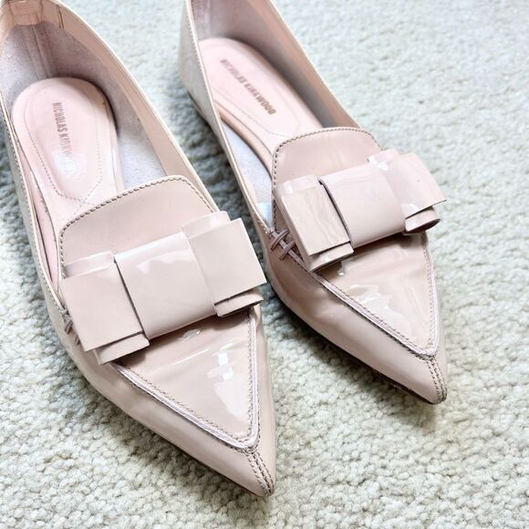 Nicholas Kirkwood Bow Accent Patent Leather Beya Flats Blush Size 35 - Picture 2 of 9